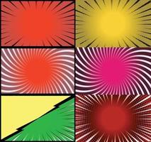 Comic book colorful frames background with halftone rays radial and dotted effects pop art style vector