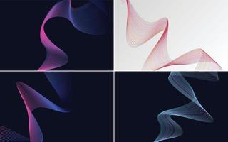 Set of 4 geometric wave pattern background Abstract waving line vector