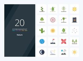 20 iconos de color plano de la naturaleza para la presentación vector