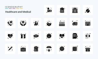 paquete de iconos de 25 glifos sólidos médicos vector