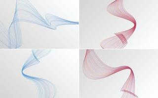 Set of 4 geometric wave pattern background Abstract waving line vector