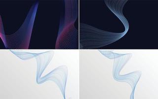 Set of 4 geometric wave pattern background Abstract waving line vector