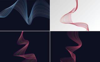 Set of 4 geometric wave pattern background Abstract waving line vector