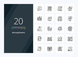 20 Morning Routine Outline icon for presentation vector