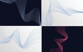 Set of 4 geometric wave pattern background Abstract waving line vector