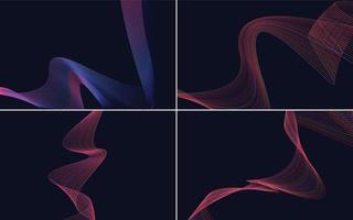 Set of 4 geometric wave pattern background Abstract waving line vector