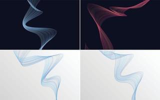 Set of 4 geometric wave pattern background Abstract waving line vector