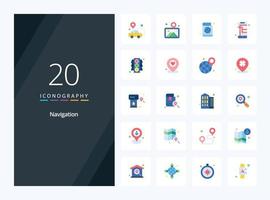 20 icono de color plano de navegación para presentación vector