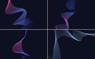 Set of 4 geometric wave pattern background Abstract waving line vector