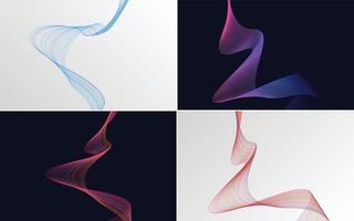 Set of 4 geometric wave pattern background Abstract waving line vector