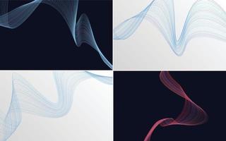 Set of 4 geometric wave pattern background Abstract waving line vector