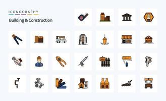 paquete de iconos de estilo lleno de línea de construcción y construcción de 25 vector