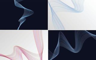 Set of 4 geometric wave pattern background Abstract waving line vector