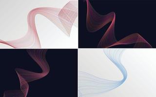 Set of 4 geometric wave pattern background Abstract waving line vector