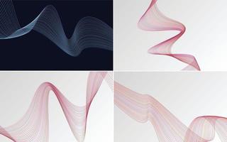 Set of 4 geometric wave pattern background Abstract waving line vector