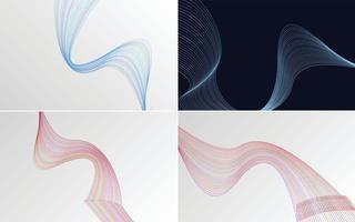 Set of 4 geometric wave pattern background Abstract waving line vector