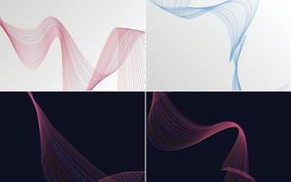 Set of 4 geometric wave pattern background Abstract waving line vector