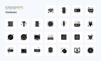 paquete de iconos de 25 glifos sólidos de hardware vector