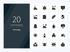 20 Technology Solid Glyph icon for presentation vector