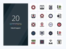 20 Help And Support line Filled icon for presentation vector