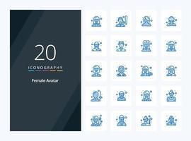 20 Female Avatar Blue Color icon for presentation vector