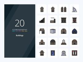 20 Buildings line Filled icon for presentation vector