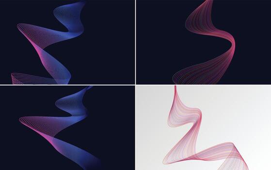 Set of 4 geometric wave pattern background Abstract waving line vector