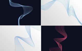 Set of 4 geometric wave pattern background Abstract waving line vector