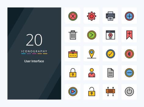 20 User Interface line Filled icon for presentation vector