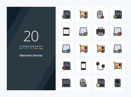 20 Devices line Filled icon for presentation vector