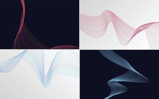 Set of 4 geometric wave pattern background Abstract waving line vector