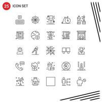 Pack of 25 Modern Lines Signs and Symbols for Web Print Media such as cleaner vehicle diet transportation bike Editable Vector Design Elements