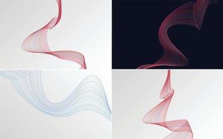 Set of 4 geometric wave pattern background Abstract waving line vector