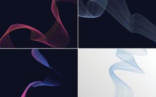 Set of 4 geometric wave pattern background Abstract waving line vector