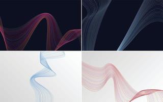 Set of 4 geometric wave pattern background Abstract waving line vector