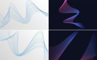 Set of 4 geometric wave pattern background Abstract waving line vector