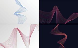 Set of 4 geometric wave pattern background Abstract waving line vector