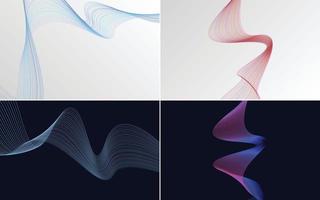 Set of 4 geometric wave pattern background Abstract waving line vector