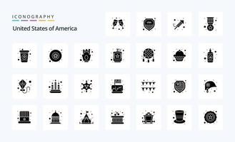 paquete de iconos de glifos sólidos de 25 estados unidos vector