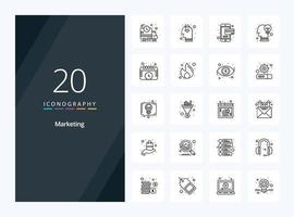 20 Marketing Outline icon for presentation vector