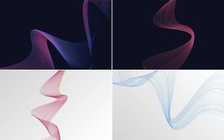 Set of 4 geometric wave pattern background Abstract waving line vector