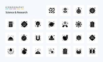 paquete de iconos de 25 glifos sólidos de ciencia vector