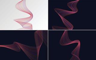 Set of 4 geometric wave pattern background Abstract waving line vector