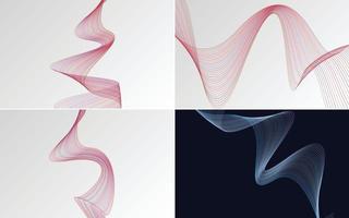 Set of 4 geometric wave pattern background Abstract waving line vector