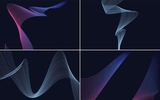 Set of 4 geometric wave pattern background Abstract waving line vector