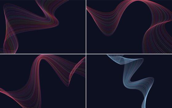 Set of 4 geometric wave pattern background Abstract waving line vector
