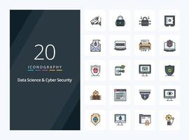 20 Data Science And Cyber Security line Filled icon for presentation vector