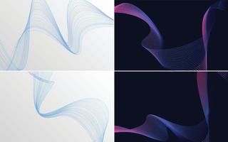 Set of 4 geometric wave pattern background Abstract waving line vector