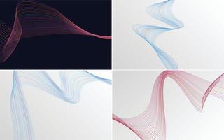 Set of 4 geometric wave pattern background Abstract waving line vector