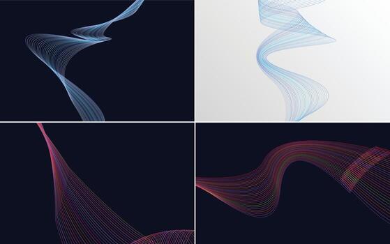 Set of 4 geometric wave pattern background Abstract waving line vector